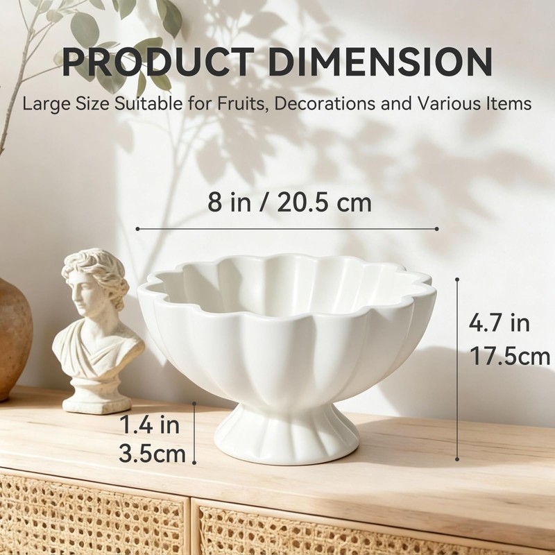 Pedestal Decorative Bowl Home Decor, 8" Footed Ruffle Fruit Bowl