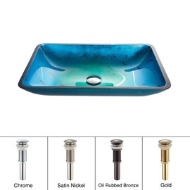 Kraus GVR-204-RE-SN Irruption Blue Rectangular Glass Vessel Bathroom Sink with PU Satin Nickel