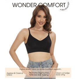 Seamless Low Back Bra,Convertible Multiway Backless Halter Bra with Removeable Padding Wirefree Bralette for Women Black