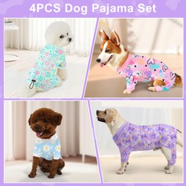Bienbee Dog Pajamas, 4 Pack Cute Soft Dog Puppy Clothes Dogs Pjs Onesies Jammies Outfit Adjustable Breathable & Stretchy Clothes for Small Medium Large Dogs Girl Boy Puppy-M