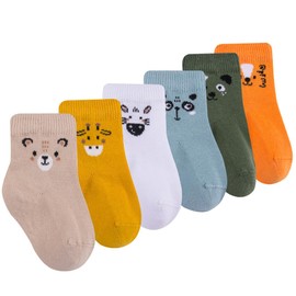 Petit Minou Zuzu Seamless-Toe Turkish Cotton Crew Socks - Cute Patterns 6-Pack for Newborn to Toddler Boys & Girls (US, Age, 2 Years, 3 Years, Grove)