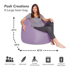 Posh Creations Bean Bag Chair for Kids, Teens, and Adults Includes Removable and Machine Washable Cover, Heather Lavender, 48in - X-Large