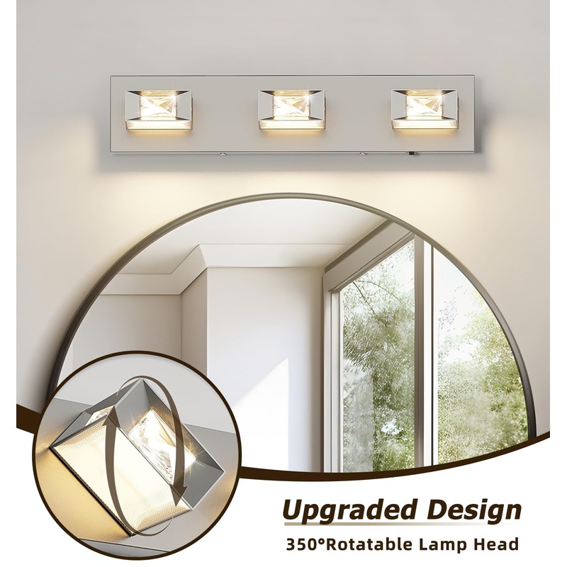 Joossnwell Brushed Nickel Bathroom Vanity Light Crystal 5CCT Dimmable Bathroom