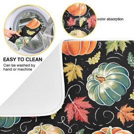 Fall Pumpkin Dish Drying Mat for Kitchen Maple Leaves Black Microfiber Drying Mats Absorbent Reversible Dish Pad Large Dish Draining Mat 18x24 inch
