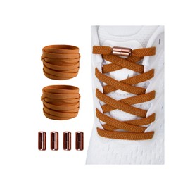 2 Pair Elastic No Tie Flat Shoe Laces for Kids and Adults - Elastic No Tie Shoelaces System, Brown+brown, X-Large
