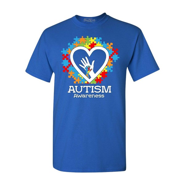 shop4ever Autism Awareness Hands in Heart T-Shirt Large Royal Blue 0