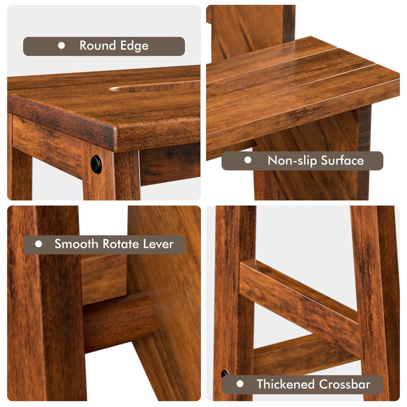 DORTALA 3 Tier Folding Step Stool, Rubber Wood Multifunctional Ladder