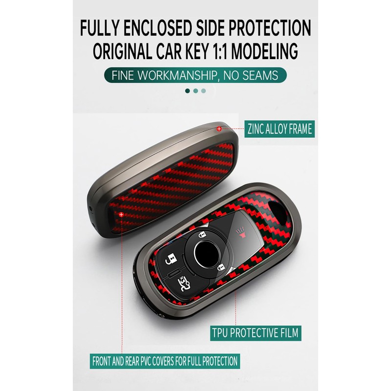 TECART for Buick Metal Key Fob Cover Carbon Pattern Key