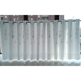 Cute Embroidered Floral Print Cafe Curtain, UV Cut Curtain Cloth, Stylish, Kitchen, Invisible from Outside, Blindfold Panel, Scandinavian Half Curtain, For Small Windows, Cafe Shop, Divider, Decoration, 9 Sizes to Choose from, 1 Piece, Width 66.9 inches 