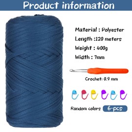 T-shirt Yarn, 400 g/120 m T-Shirt Yarn for Crochet, Textile Yarn with 9.0 mm Crochet Hook, Thick Darn for Bags Crochet, Baskets, Carpets, Crafts (Cowboy Blue)