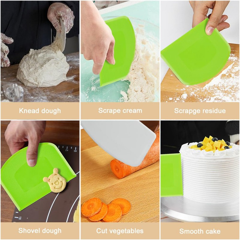Vicloon Dough Scraper Cutter, 3 Pcs Stainless Steel Dough Scraper