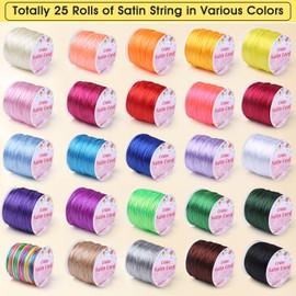 Cridoz 25 Rolls Silky Satin Cord for Bracelets, Necklaces, Macrame Crafts, Drawstring Bags - Multicolor Beading String