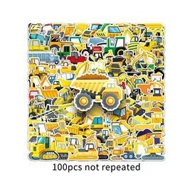 Pack of 100 Engineering Vehicle Stickers for Fridge, Guitar, Luggage, Laptop, Bicycle, Waterproof Vinyl Kawaii Excavator Stickers, Girls Adults Gift, Cartoon Aesthetic Car Graffiti Stickers