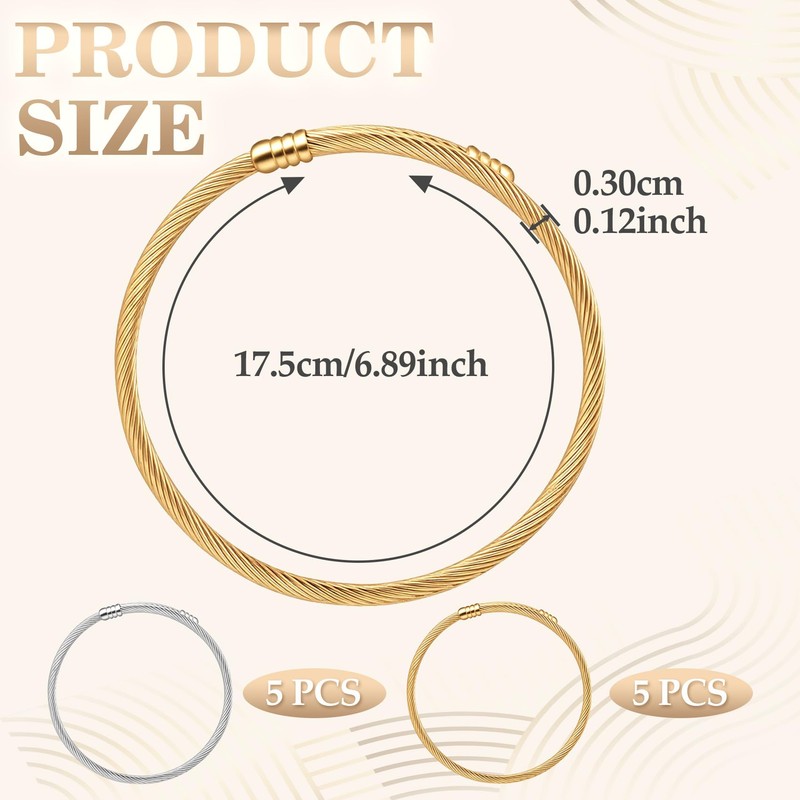 Hzopcw 10pcs Stainless Steel Snake Charm Bracelets, Adjustable Snake BracelHets