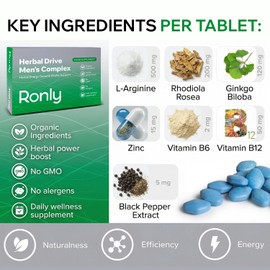 RONLY Herbal Drive 100mg – 10 Tablets for Men | Strong Effect Herbal Supplement | Maca, Tribulus & Rhodiola Formula | Energy, Stamina & Enhanced Vitality Support | Advanced Men’s Complex | UK Made
