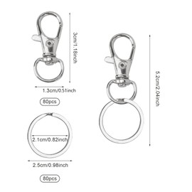 Zythrem 160Pcs Swivel Lobster Clasps Keyring Rings Hoops Metal Key Ring Clips 80Pcs Lobster Clasps and 80Pcs Keyring Key Chain Hooks with Split Rings Key Rings for Crafting Jewellery Making Silver