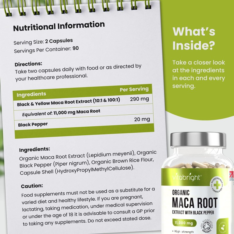 Organic Maca Root Capsules - 11000mg High Strength - 180