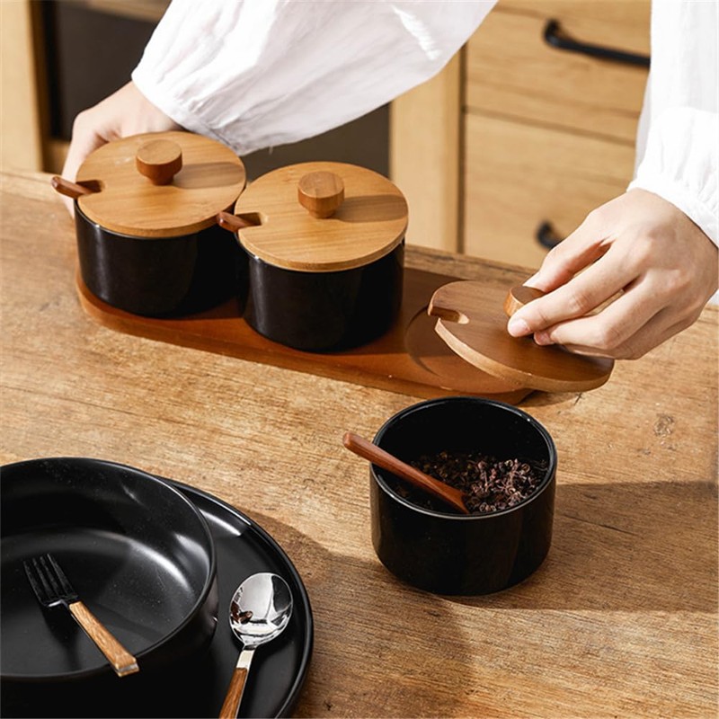 OnePine 220ml/7.74 oz Kitchen Condiment Container, Ceramic Sugar Bowl with