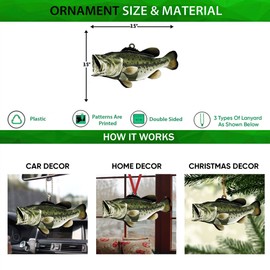 Talataca Fisherman Bass Fishings Big Bass Fish 2D Flat Car Rear View Mirror Accessories Christmas Tree Ornament Decoration Hanging Charm Interior Rearview Pendant Decor Gift