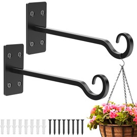 HOBITSTARX Heavy Duty Plant Hangers Outdoor- Hand-Forged Hanging Plant Brackets - 2 Pack 12 Inch Black Wrought Iron Wall Plant Hooks for Hanging Plants, Lanterns, Bird Feeders