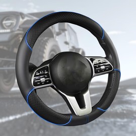 JNNJ Breathable Steering Wheel Cover, Microfibre Leather Steering Wheel Cover, Car Steering Wheel Cover, Non-Slip Leather, Car Steering Wheel Cover, Leather, Sweat-Absorbing Comfort, Car Steering