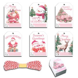 120Pcs Christmas Gift Tags, Gift Tags for Santa Swap Gift Exchange, Hanging Label for Christmas Tree, Christmas Gift Tags with String, Christmas Paper Tags for Christmas Decor Holiday Present Labels