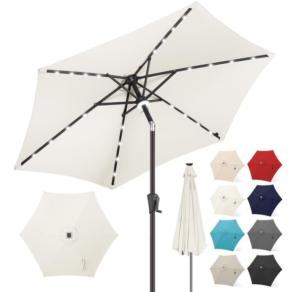 FLAME&SHADE 10ft Solar Outdoor Umbrella - 24 LED Lighted Patio