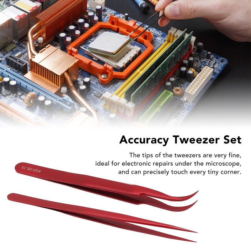 Tweezer Set Aluminum Alloy Curved Straight Head Anti Magnectic Accuracy