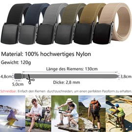 LionVII Belt for Men Women Military Nylon with Plastic Buckle 130 cm, gray