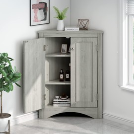 Bathroom Corner Cabinet with Adjustable Shelves, White Storage Cabinet for Bathroom, Linving Room, Kitchen, Modern Style