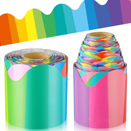 Yexiya Colorful Bulletin Board Borders Rainbow Scalloped Roll Trim Confetti Board Border Decoration for Classroom Chalkboard Preschool Daycare Kindergarten Office Decor(Colorful,1 Roll)
