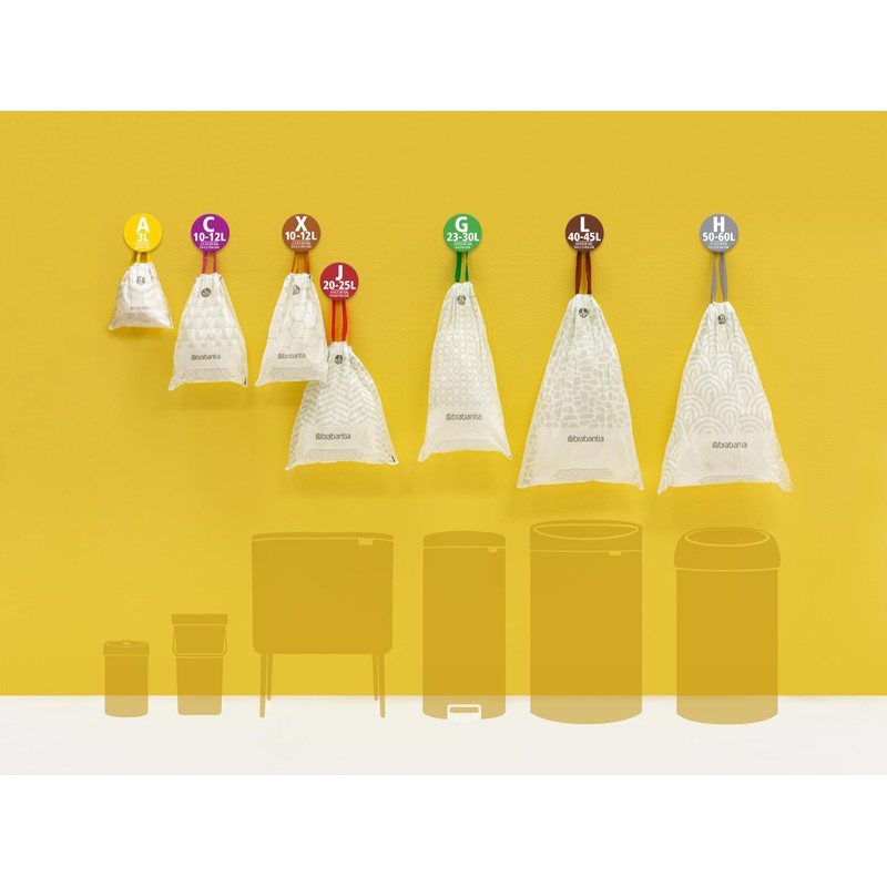 Brabantia PerfectFit Trash Bags (Size J/5.3-6.6 Gal) Thick Plastic Trash