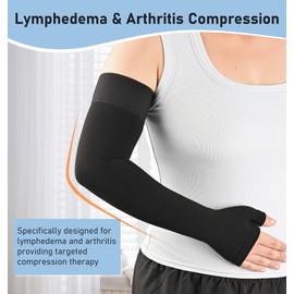 KEKING Lymphedema Medical Compression Arm Sleeve with Gauntlet, 15-20 mmHg Graduated Compression Full Arm Support for Women Men (Single), Long Pressure Arm Hand Brace for Arthritis, Bursitis, Edema