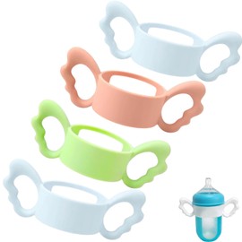 JXMYJR 4Pack Bottle Handles Compatible with Boon Nursh Reusable Silicone Pouch Bottles, Cute Wing Design, Silicone Bottle Holder for Easy Grip, Quick Install, Easy to Clean