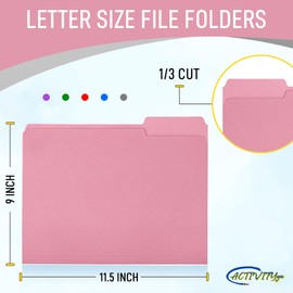 Pink File Folders, 1/3-Cut Tabs, Letter Size, 12-Pack – Durable Office Filing Folders for Documents, Papers, and Organization