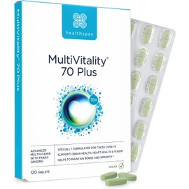 Healthspan Multivitamin 70 Plus | 120 Vegan Tablets for Over 70s | With Vitamin C, D3, Ginseng, Bioflavonoids & Acetyl L-Carnitine | Supports Brain, Heart, Bone & Immune Health | Tailored Nutrition for Healthy Ageing