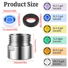 7 PCS Shower Head Flow Restrictor, Gpm 1.1/1.5/1.8/2.0/2.2/2.6 Shower Flow Reducer Limiter Set Showers Pressure Reducer with 2 PCS Washers and 1/2 Inch Restrictor Valves for Hotel Bathroom Toilet