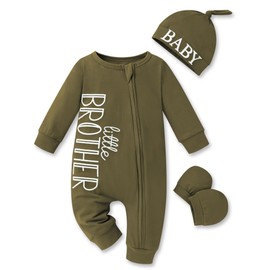 FoWear Newborn Baby Boy Outifts Letter Print Little Brother Coming Home Outfits with Hat Gloves Baby Boys Clothes 0-3 Months