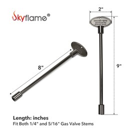 Skyflame Universal Gas Valve Key Fits 1/4" and 5/16" Gas Valve Stems, for Fire Pit and Fireplace, Flat Black - 8 Inches