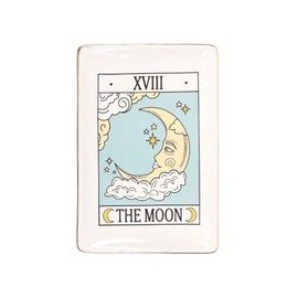 The Moon Vintage Tarot Trinket Dish – Symbolizing Intuition & Mystery – Gold Edging – Ideal for Jewelry, Keys, & Small Treasures – Part of the Vintage Tarot Collection – Functional & Decorative