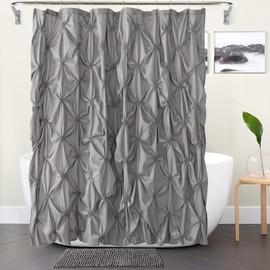 JSLOVE 2 Pcs Shower Curtain Sets with Rugs - Pinched Pleat Farmhouse Shower Curtain Elegant Decor Set with 12 Shower Curtain Hooks for Bathroom Standard 72" X 72" (Dark Grey)