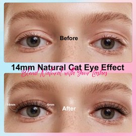 Self Adhesive Lashes False Eyelashes - Update More Stronger Pre-glued Natural Cat Eye Wispy Fake Lashes Waterproof No Glue Needed D Curl Reusable Fluffy Strip Lashes 5 Pairs by EMEDA(12mm 07)