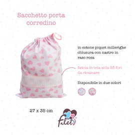 FILET - Baby Carrier Bag with Drawstring Closure for Embroidery, Made of Printed Pique Cotton, 100% Made in Italy, Pink Hearts Pattern