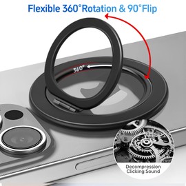 Anillo magnético para teléfono [ligero y delgado] Soporte magnético para teléfono celular, anillo de dedo [súper imán] [rotación de 360 °] - Naranja 2026 Nuevo