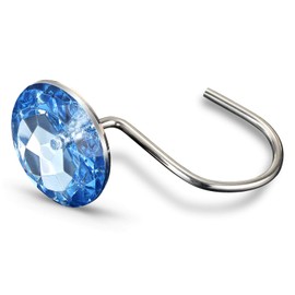 CHICTIE 12pcs Set Clear Big Round Crystal Shower Curtain Hooks Rust Proof Polished Chrome Rings Hanger for Home Decorations (Sapphire Blue)