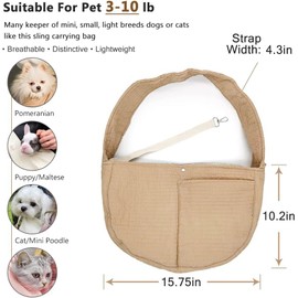 NATUYA Small Dog Carrier Sling Dog Sling Carrier for Small Dogs Puppies Cats, Big Pouch Safety Leash Pet Sling Carrier for Walking Outdoor Travel (Brown, Canvas)