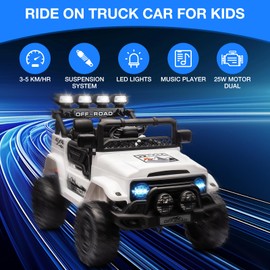 GarveeLife Ride On Truck Car for Kids, 12V Electric Ride On Car with Remote Control, Spring Suspension, Led Lights, Bluetooth, Music & Horn, 3 Speeds