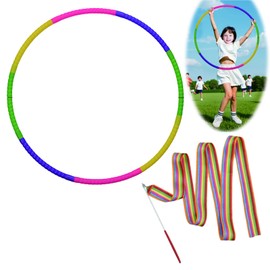 THXFUNAREA Children's Hula Hoop, Multicoloured, 8-Piece Plastic Hullahub Hoop for Children and 1 Gymnastics Band, Removable Hula Hoop for Children, Hula Hoop for Gymnastics, Fitness, Dancing
