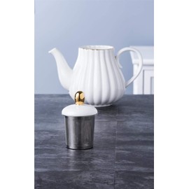 Jusalpha Pink Teapot, Ceramic Teapot with Removable Stainless Steel Infuser, Blooming & Loose Leaf Teapot, Home Decor - 28 Ounce (White, 28 OZ)