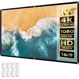 100 Inch Projection Screen, 16:9 HD 4K Foldable Portable Projector Screen, Washable Movies Screen for Home Theater Outdoor Indoor Support Double Sided Projection